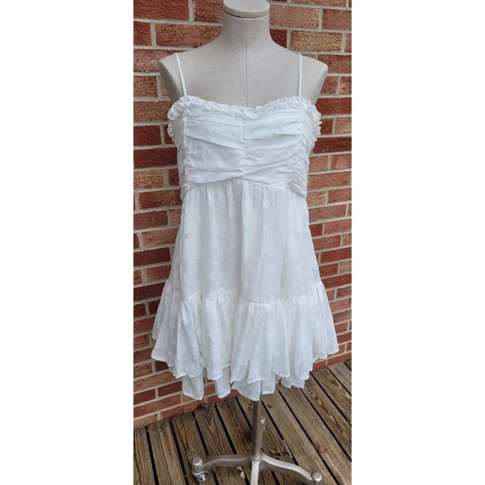 Altar'd State Mini Dress Women's Size XL White Raised Floral Jacquard Pattern